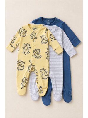 Baby Unisex Cotton Printed Rompers , Pack of 3-Multicolor