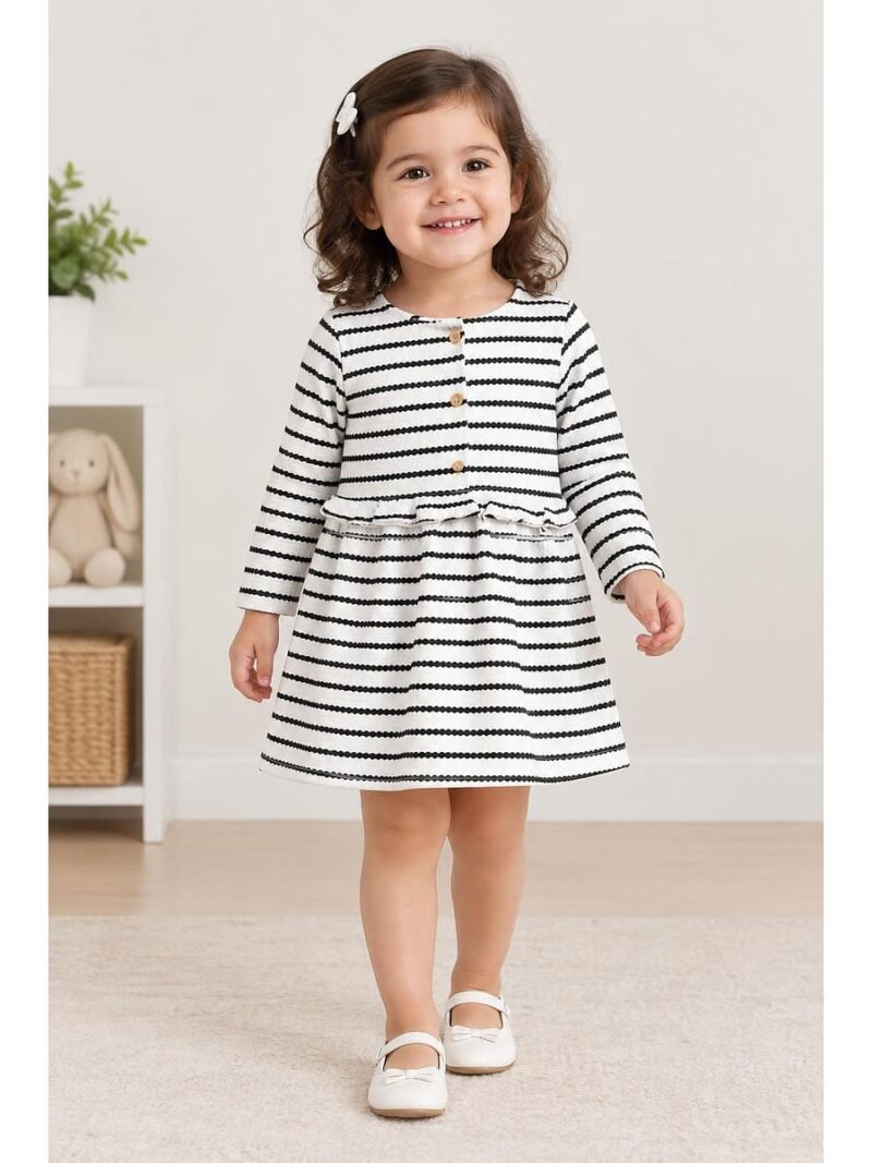 Baby Girls Cotton Striped Frock Dress – White & Black