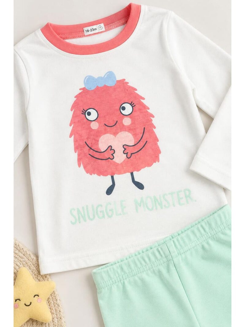 Baby Girls Cotton Pyjama Set – White & Mint Green