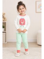 BB-PJ-586-01-WH-MG-2-3Y_front Baby Girls Cotton Pyjama Set – White & Mint Green
