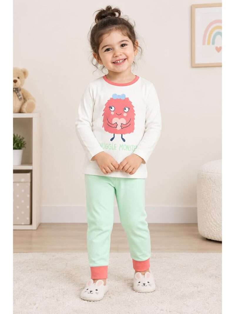 BB-PJ-586-01-WH-MG-2-3Y_front Baby Girls Cotton Pyjama Set – White & Mint Green