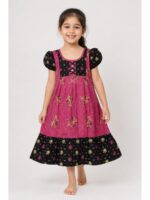 K-NY-562-01-TC-3-4Y-3_front Girls Cotton Frock Nighty - Terracotta & Black