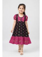 Girls Cotton Frock Nighty - Black &Terracotta