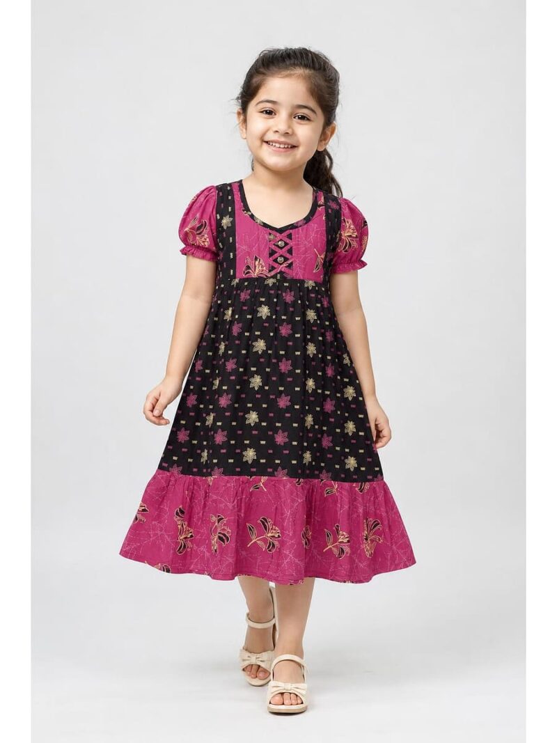 Girls Cotton Frock Nighty - Black &Terracotta