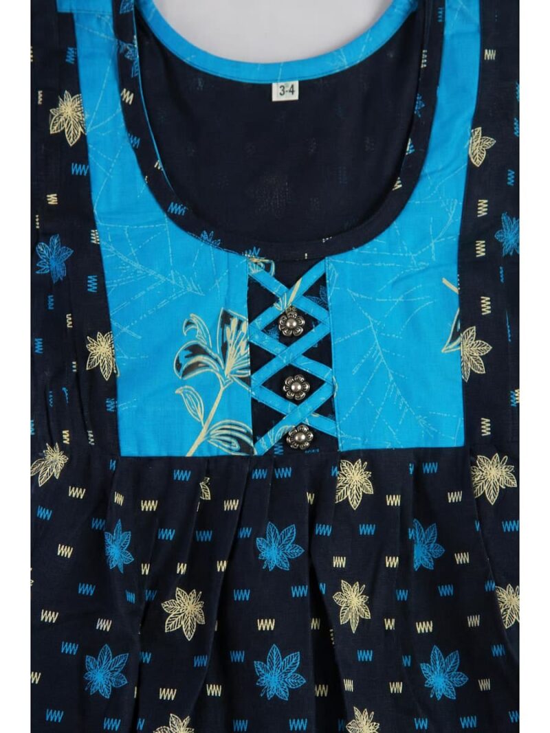 Girls Cotton Frock Nighty - Navy Blue & Blue