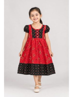 Girls Cotton Frock Nighty - Raspberry & Coffee