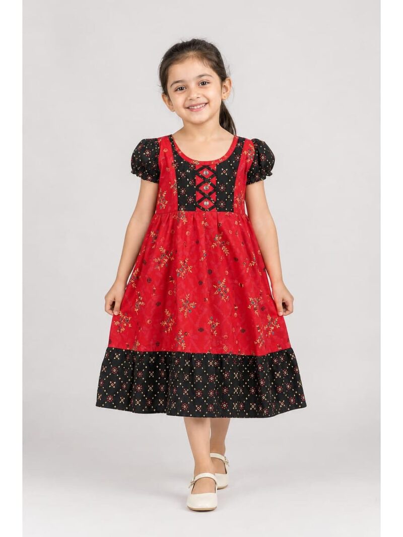 K-NY-562-05-RBY-3-4Y-f,,_front Girls Cotton Frock Nighty - Raspberry & Coffee