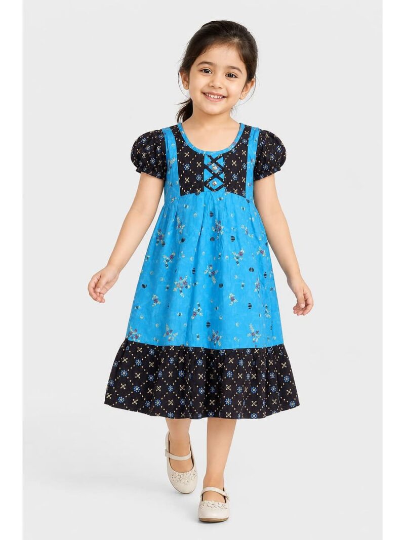 Girls Cotton Frock Nighty -Blue & Coffee