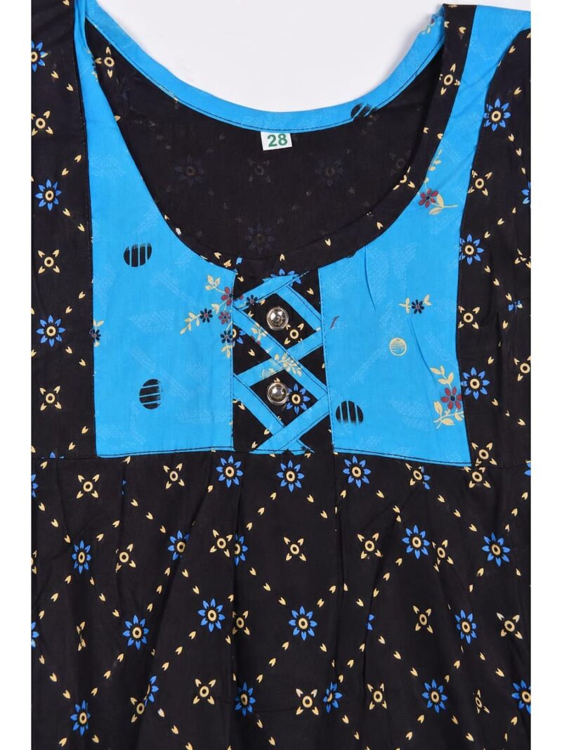 Girls Cotton Frock Nighty - Coffee & Blue