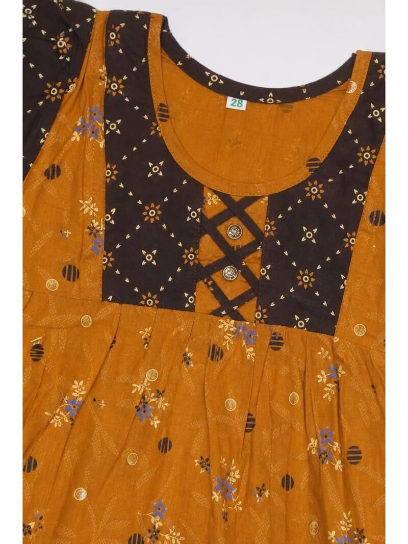 Girls Cotton Frock Nighty - Tangerine & Coffee