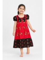Girls Cotton Frock Nighty - Raspberry & Coffee