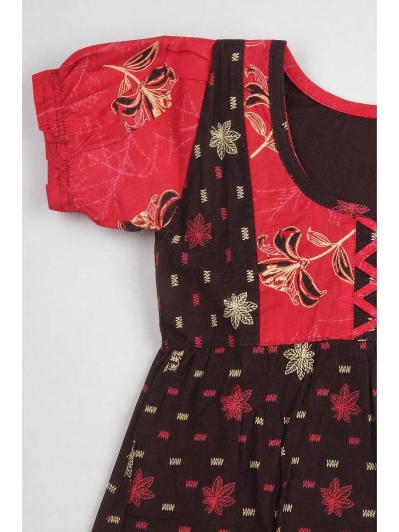 Girls Cotton Frock Nighty -Coffee & Raspberry