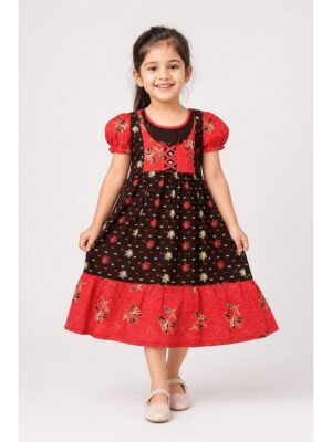 Girls Cotton Frock Nighty -Coffee & Raspberry