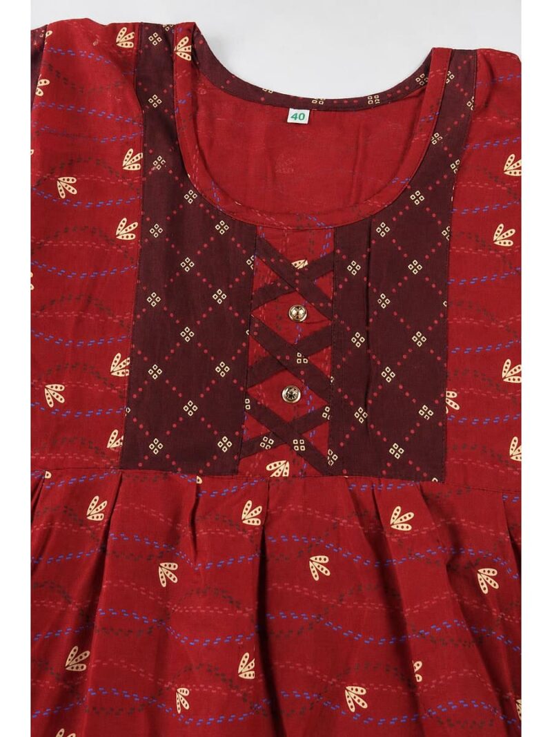 Girls Cotton Frock Nighty -Red & Maroon