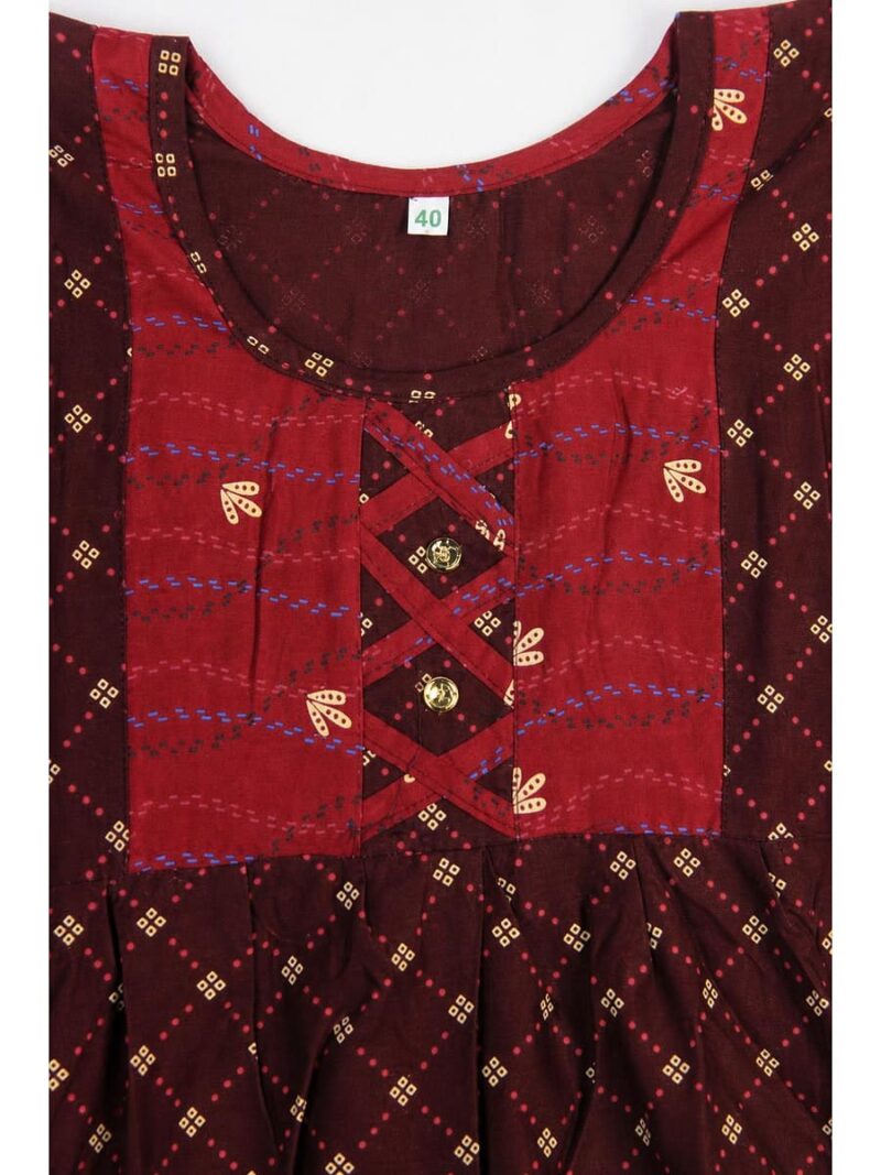 Girls Cotton Frock Nighty - Maroon & Red