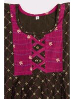 K-NY-562-16-OG-6-7Y_detail Girls Cotton Frock Nighty - Olive Green & Cerise