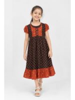 K-NY-562-17-TG-6-7Y_front Girls Cotton Frock Nighty - Tangerine & Coffee