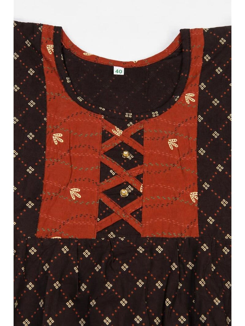 Girls Cotton Frock Nighty - Coffee & Tangerine