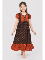 K-NY-562-18-CF-6-7Y_front Girls Cotton Frock Nighty - Coffee & Tangerine