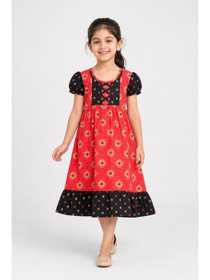K-NY-562-19-RBY-5-6Y_front Girls Cotton Frock Nighty - Raspberry