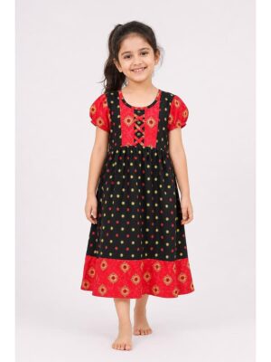 Girls Cotton Frock Nighty - Black