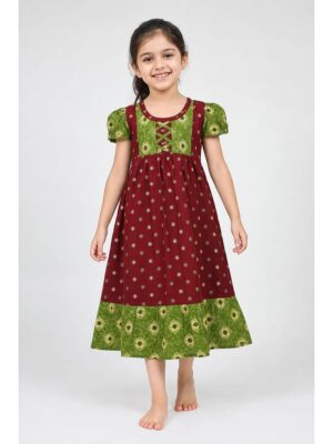 Girls Cotton Frock Nighty - Maroon
