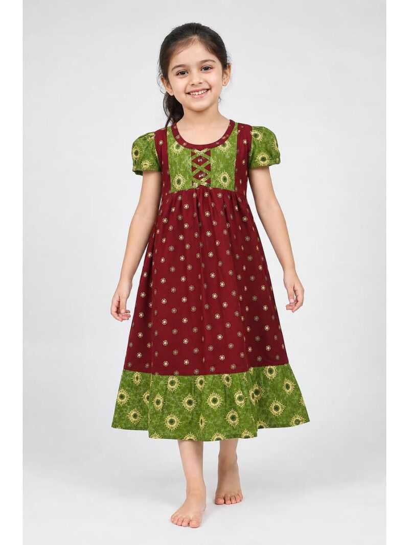 Girls Cotton Frock Nighty - Maroon
