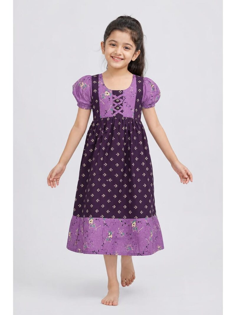 Girls Cotton Frock Nighty - Purple