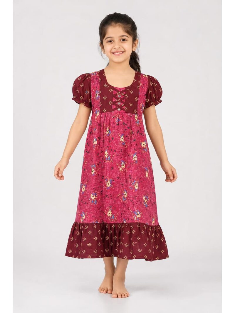 K-NY-562-27-BPK-5-6Y_front Girls Cotton Frock Nighty - Blush Pink
