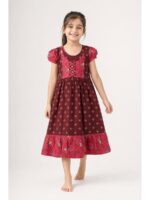 K-NY-562-28-MR-5-6Y-f1._front Girls Cotton Frock Nighty - Maroon