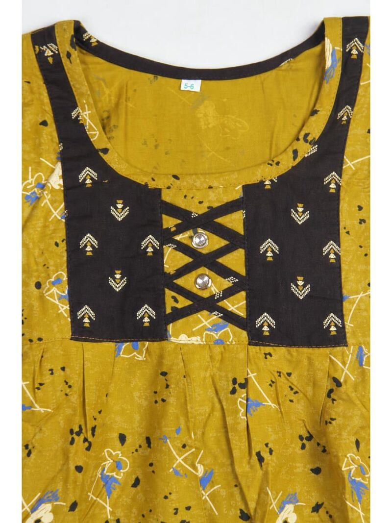 Girls Cotton Frock Nighty - Mustard Yellow