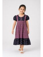 K-NY-562-33-PL-6-7Y_front Girls Cotton Frock Nighty - Plum
