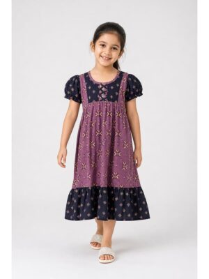 Girls Cotton Frock Nighty - Plum