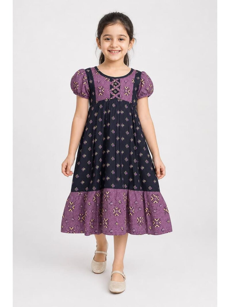Girls Cotton Frock Nighty - Navy Blue