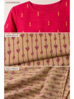 Women's Cotton Unstitched Dress Material - Red & Beige