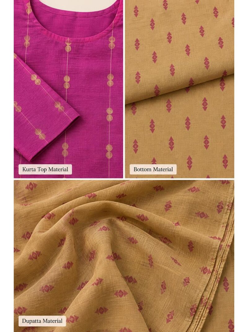 Women's Cotton Unstitched Dress Material - Pink & Beige