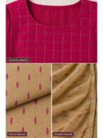 W-DM-613-04-CRS-CRM-b. Women's Cotton Unstitched Dress Material - Cerise & Beige