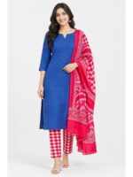 W-DM-614-02-RB-f Women's Cotton Unstitched Dress Material – Royal Blue & Pink