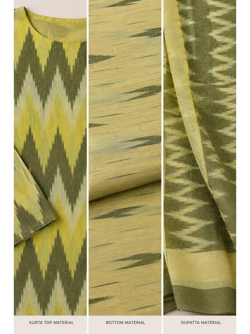 Women's Unstitched Ikkat Dress Material – Yellow & Olive