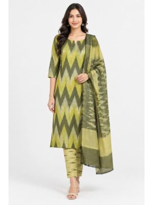 Women's Unstitched Ikkat Dress Material – Yellow & Olive