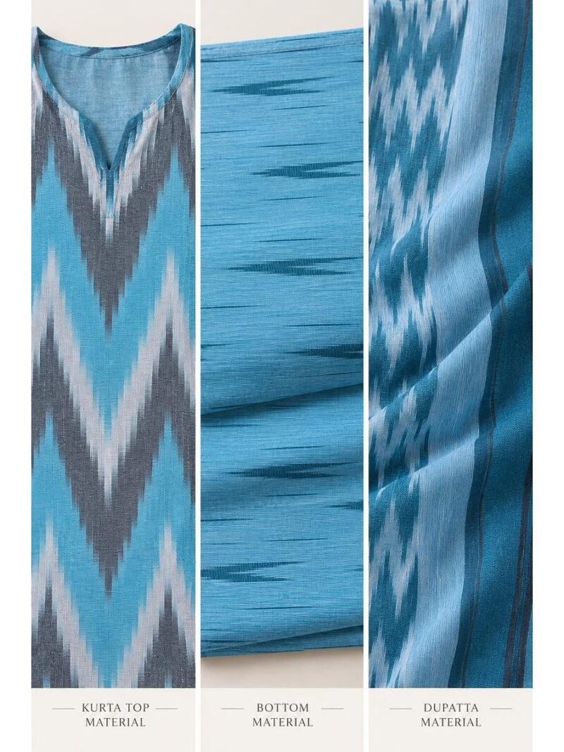 Women's Unstitched Ikkat Dress Material – Blue & Grey