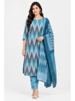 W-DM-615-02-BL-f Women's Unstitched Ikkat Dress Material – Blue & Grey