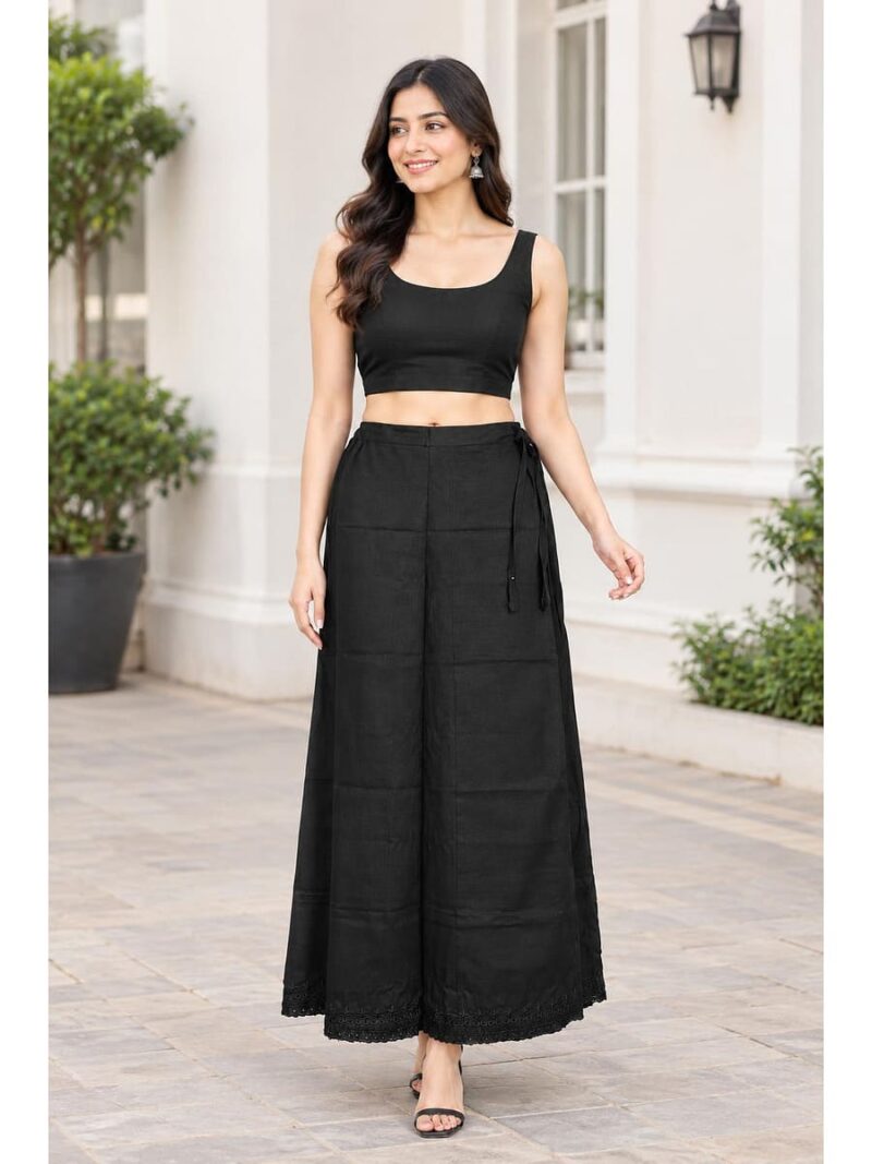 Cotton Petticoat / In-Skirt ,Overlocked 8 Part - Black