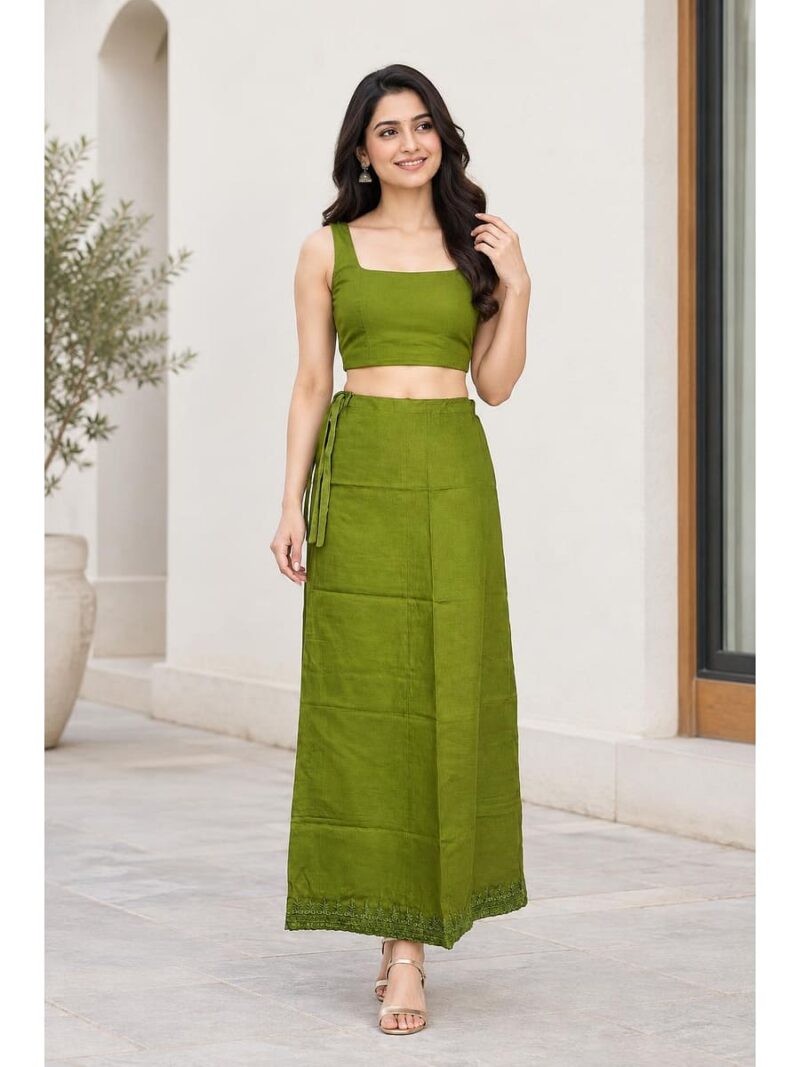Cotton Petticoat / In-Skirt ,Overlocked 8 Part - Olive Green