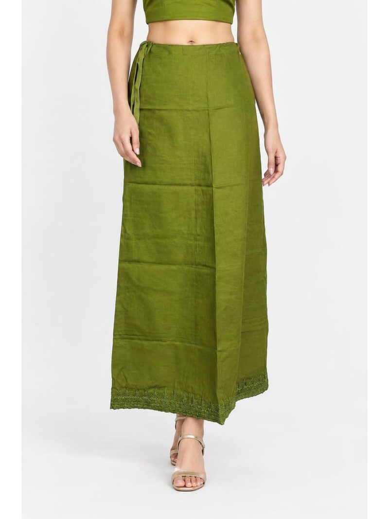 W-IS-567-05-OG-100CM_front Cotton Petticoat / In-Skirt ,Overlocked 8 Part - Olive Green