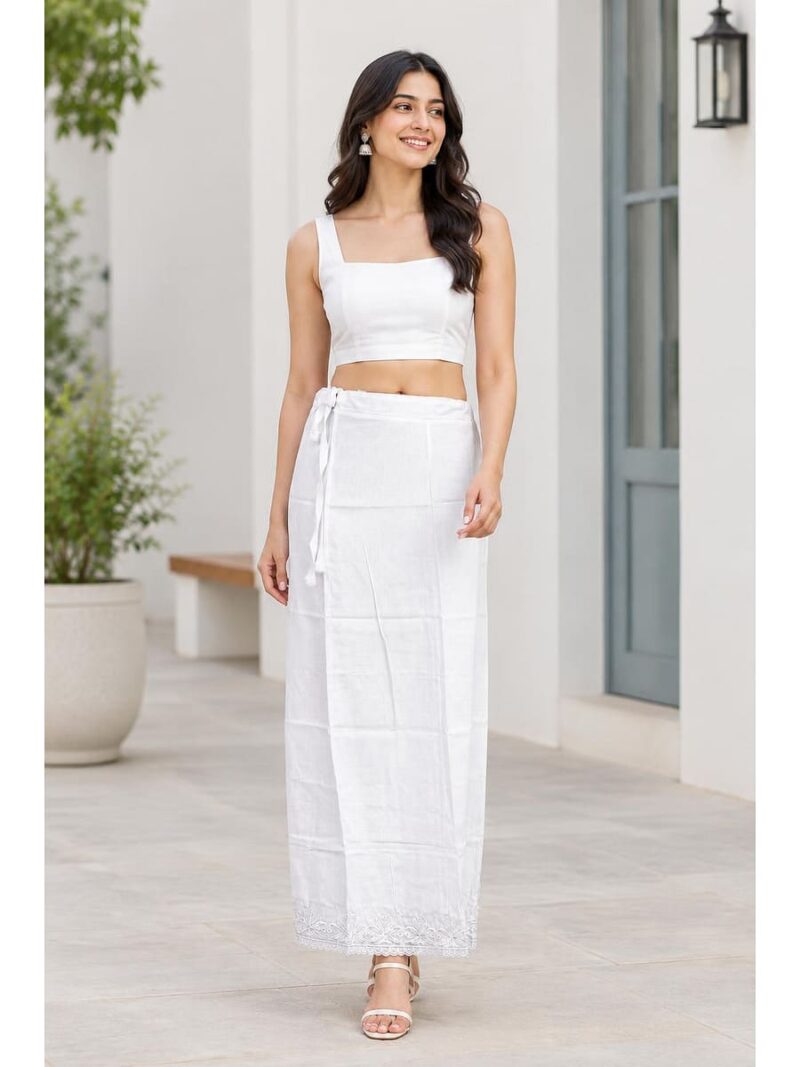 Cotton Petticoat / In-Skirt ,Overlocked 7 Part - White