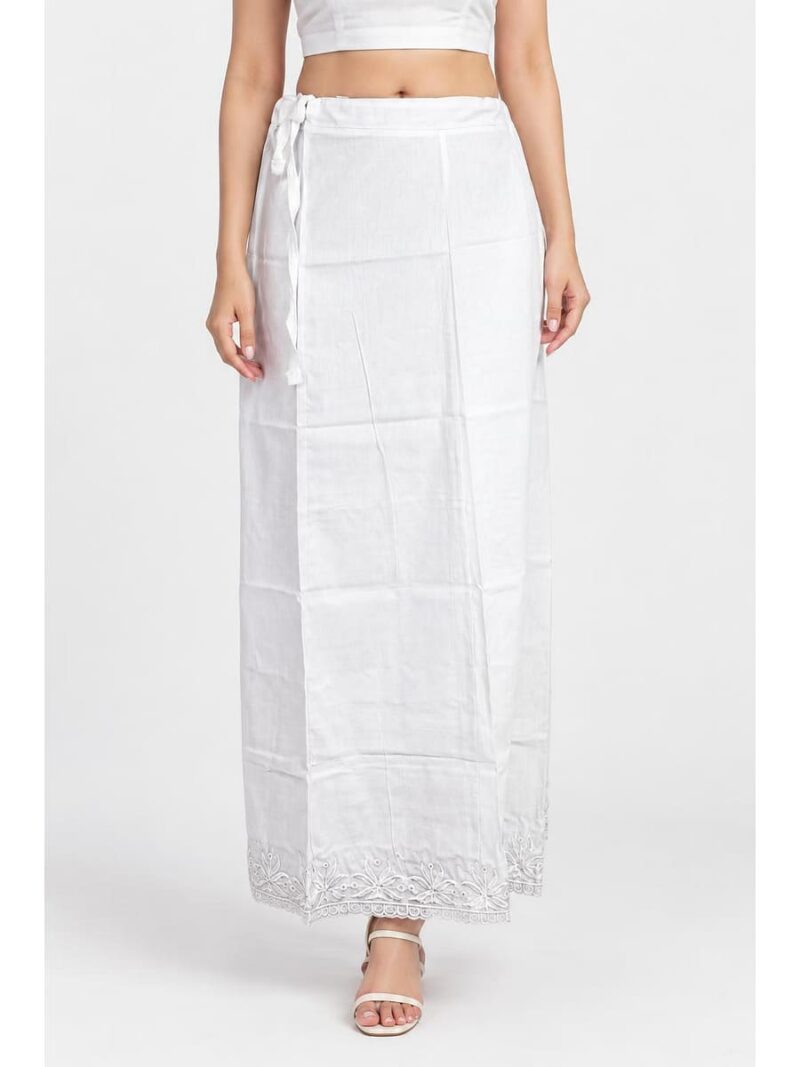 W-IS-573-01-WH-100CM_front Cotton Petticoat / In-Skirt ,Overlocked 7 Part - White