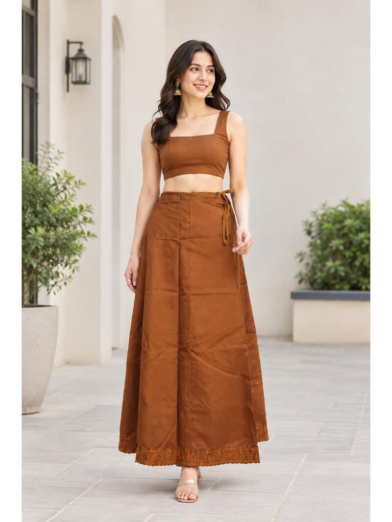 Cotton Petticoat / In-Skirt ,Overlocked 7 Part - Brown