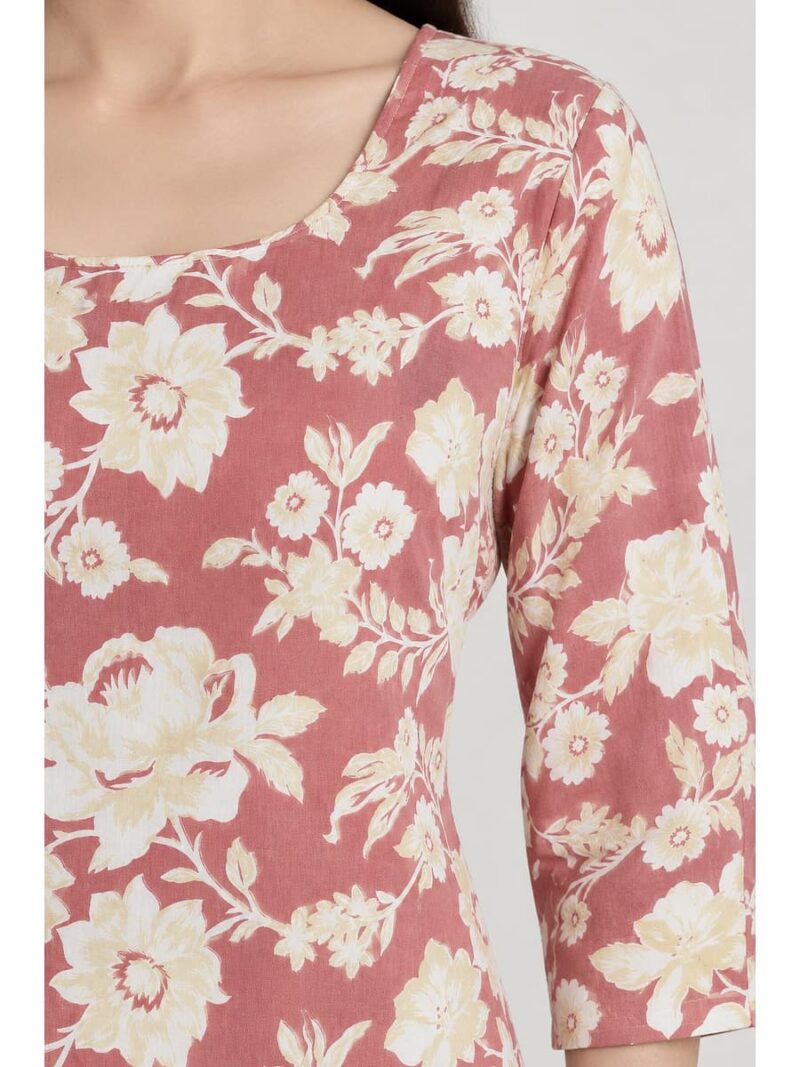 Women's Cotton Floral Printed Straight Kurta – Terracotta