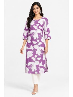Women's Cotton Floral Printed Straight Kurta – Lavender